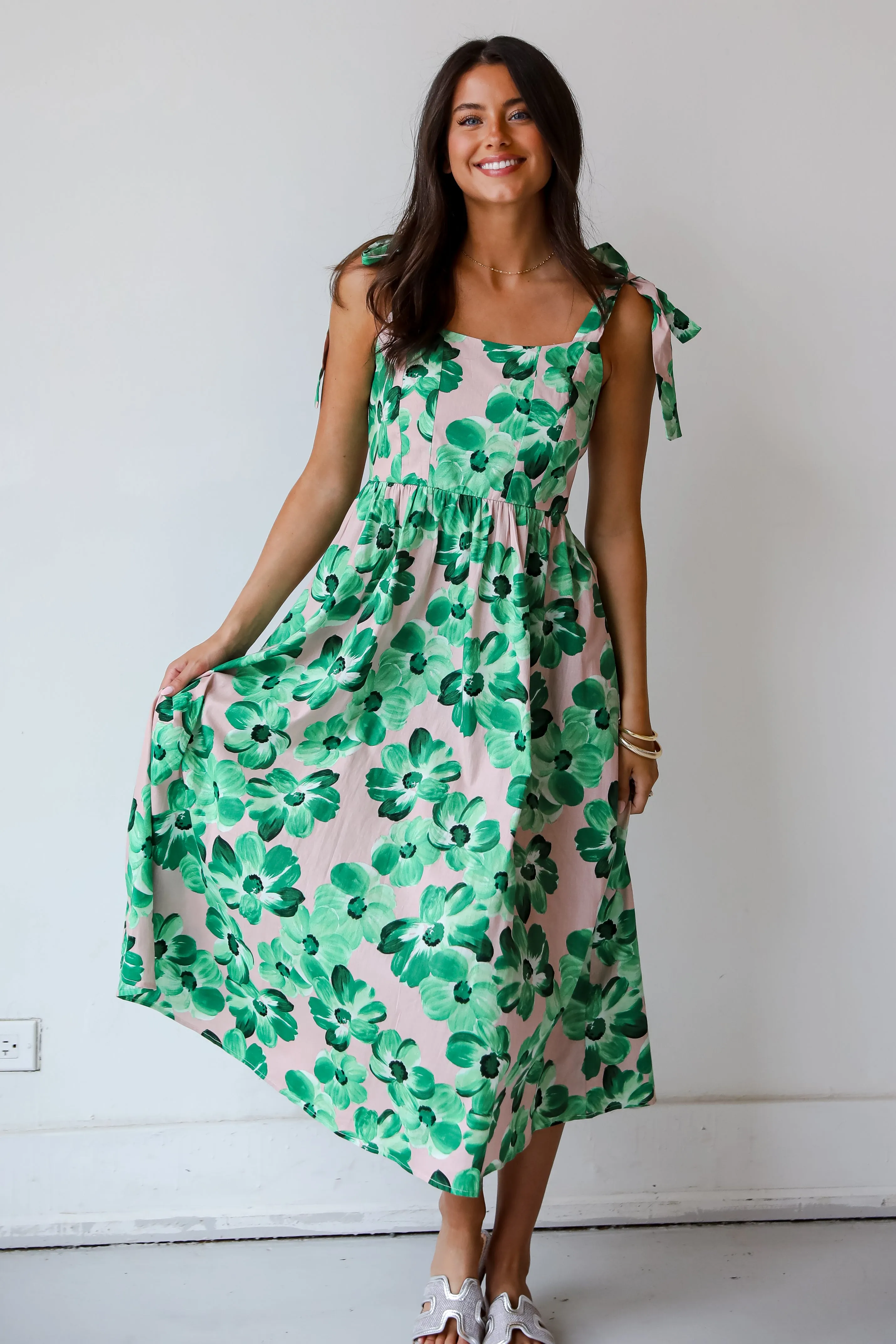 FINAL SALE - Flawlessly Breezy Blush Floral Midi Dress