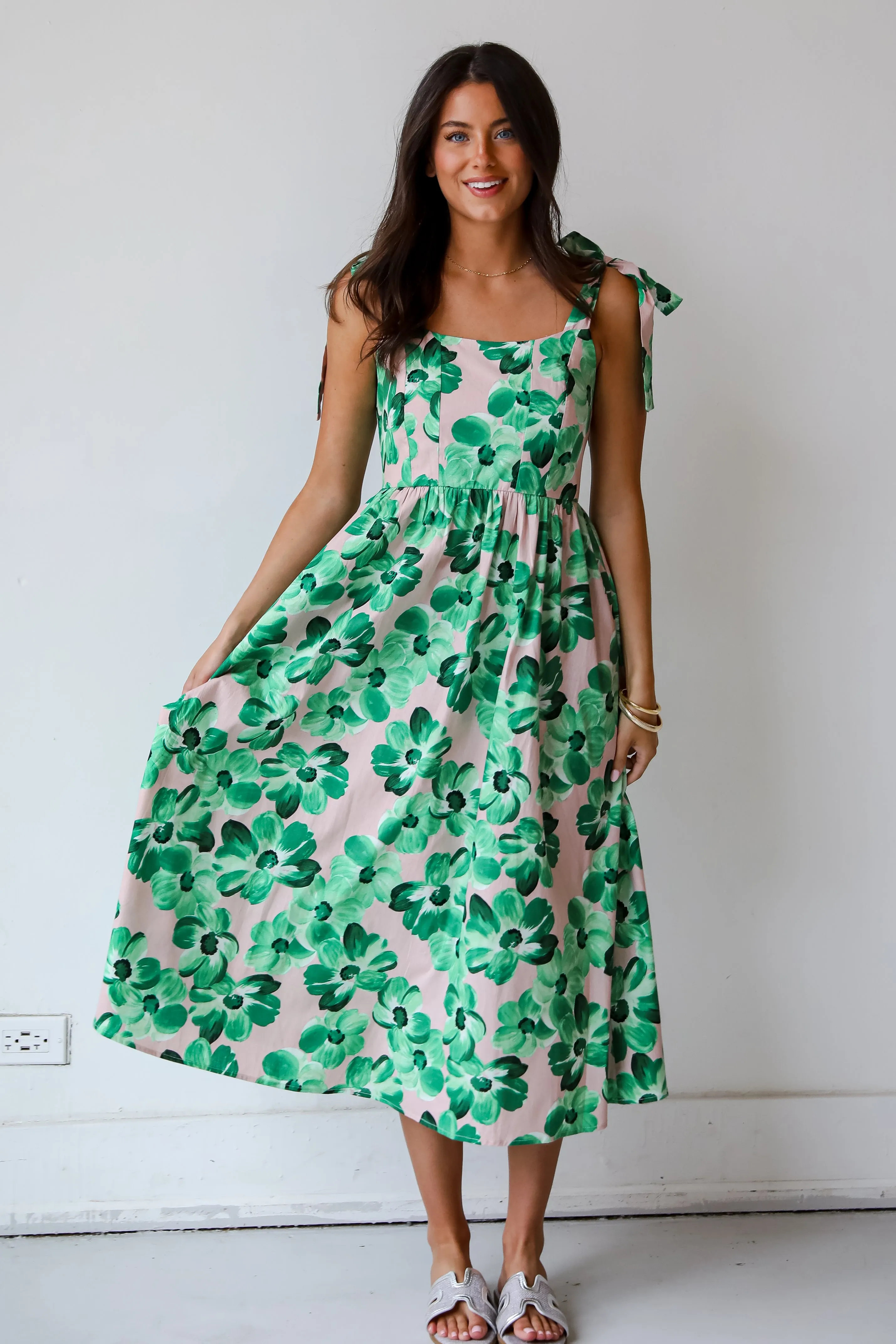 FINAL SALE - Flawlessly Breezy Blush Floral Midi Dress