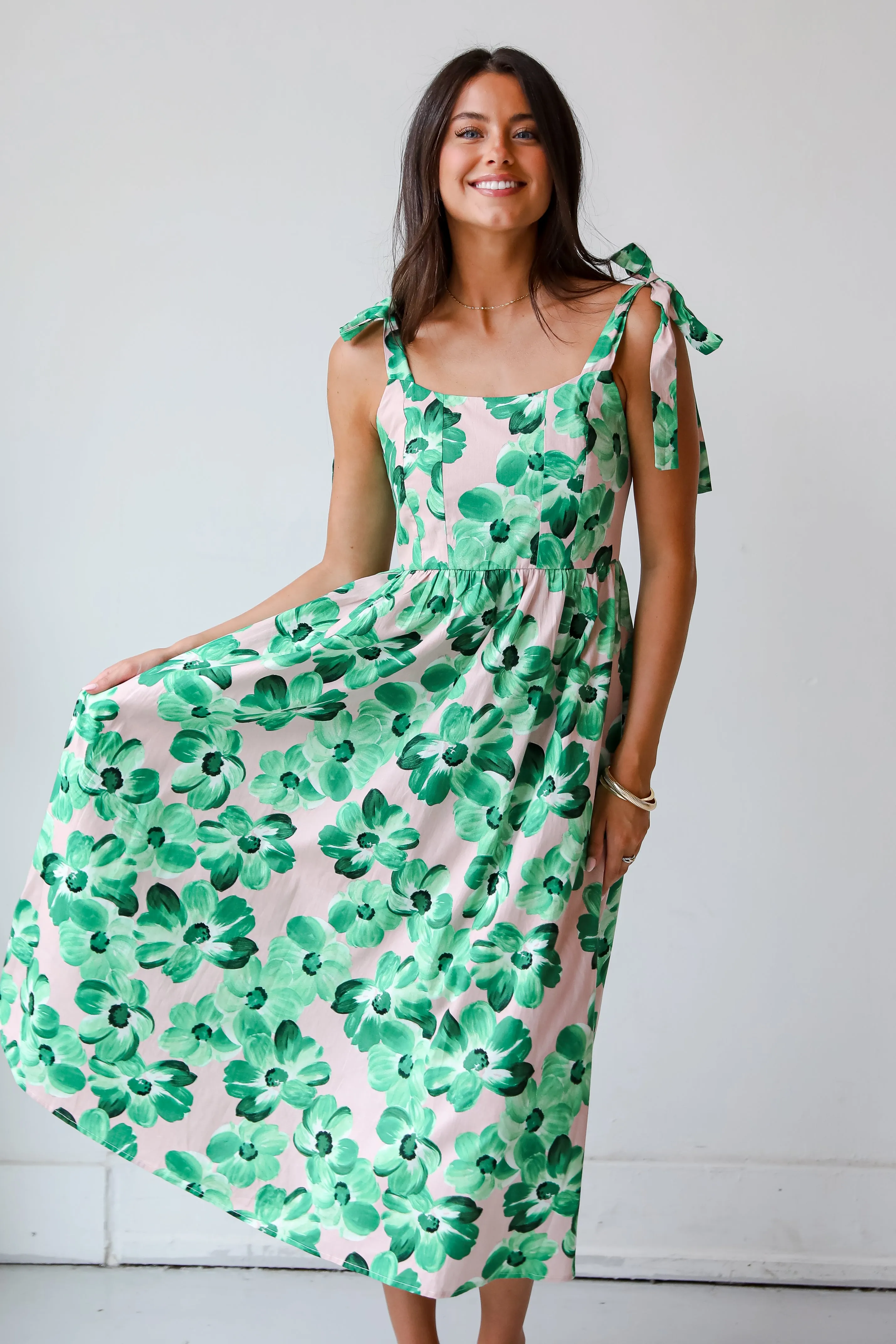 FINAL SALE - Flawlessly Breezy Blush Floral Midi Dress