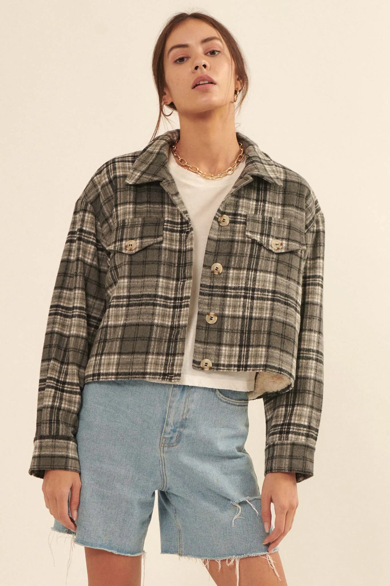 Finding Home Cropped Plaid Shacket