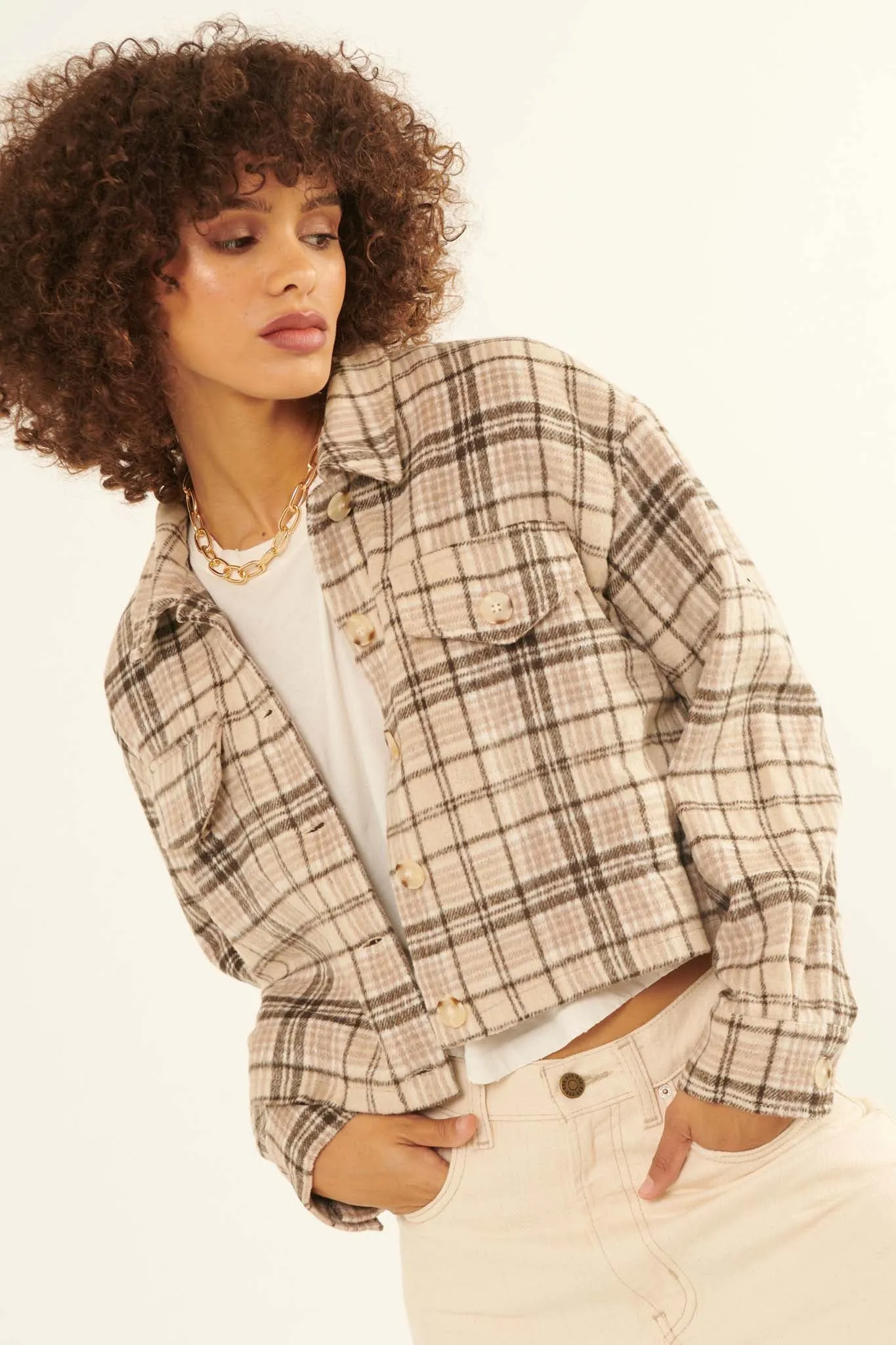 Finding Home Cropped Plaid Shacket