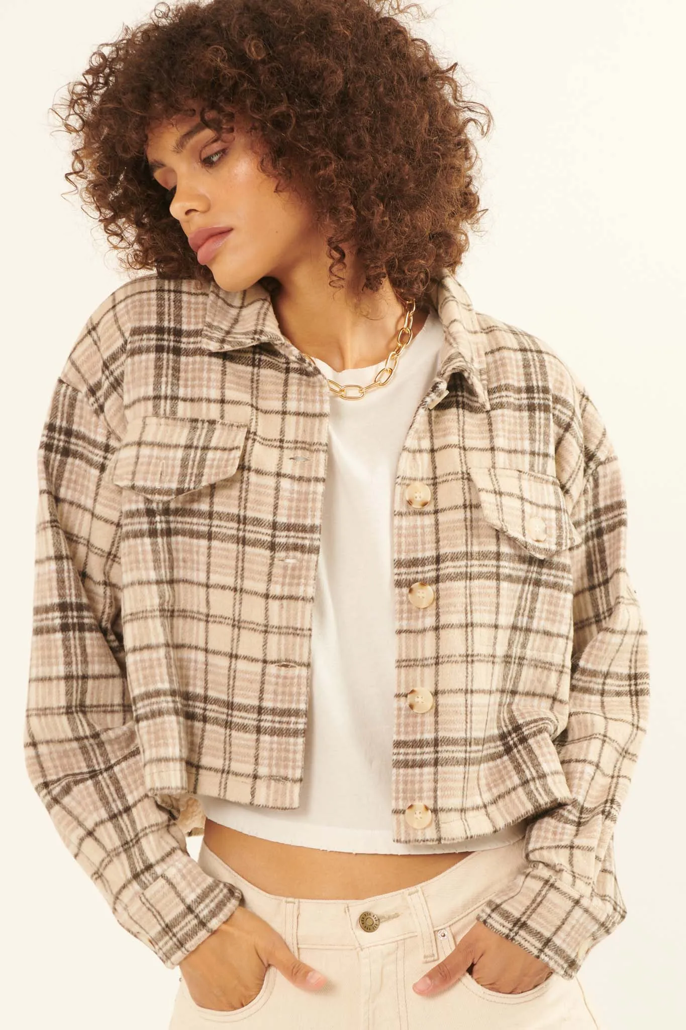 Finding Home Cropped Plaid Shacket