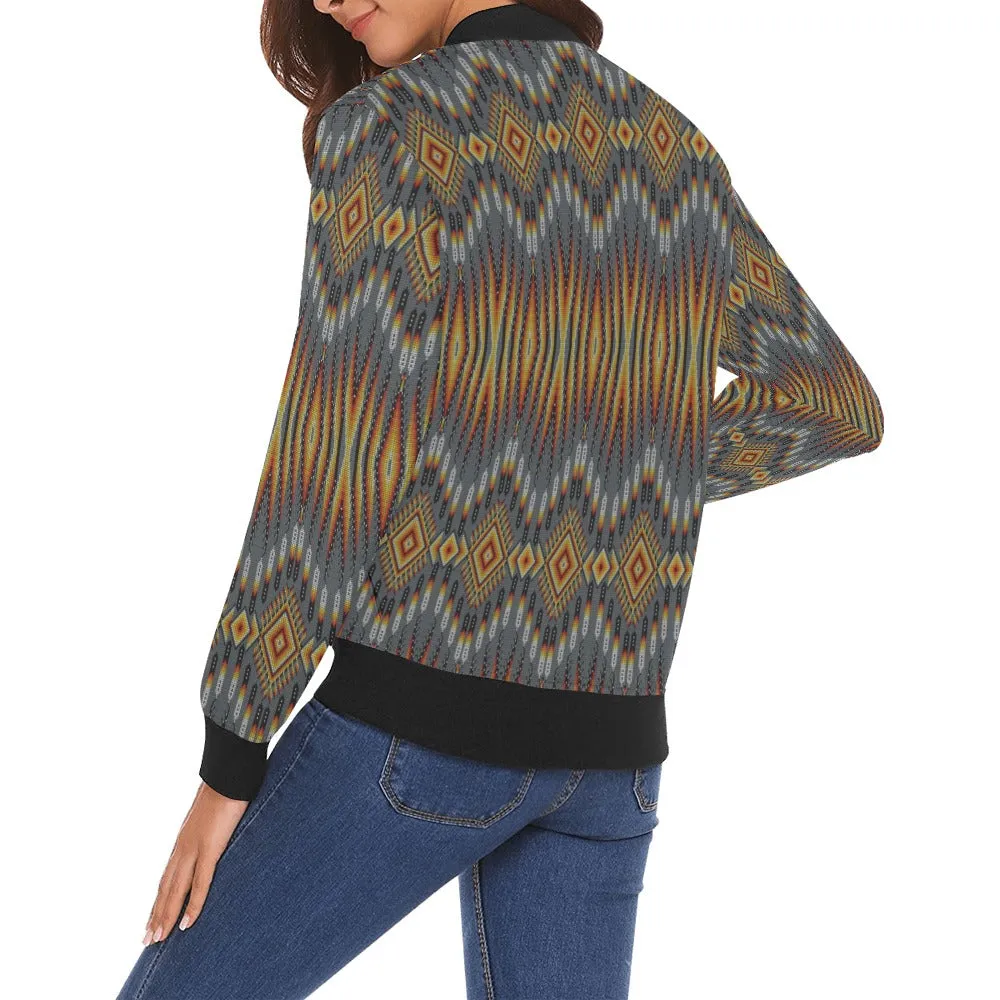 Fire Feather Grey All Over Print Bomber Jacket for Women