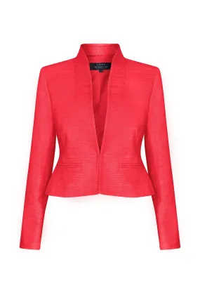 Fitted, Short Jacket in Scarlet-Red Plain Raw Silk Tussar - Margo