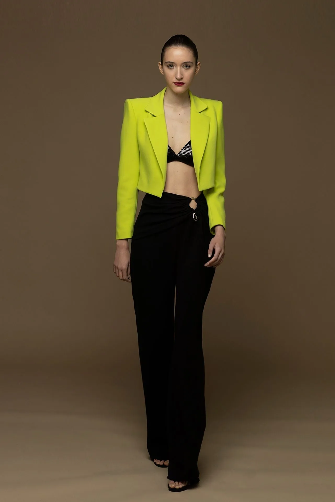 Flared Pants with Draping and Cropped Jacket