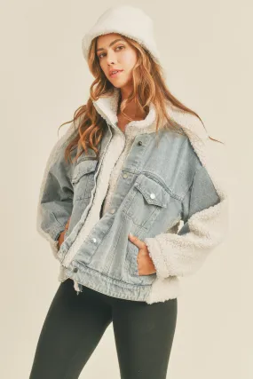 Fleece and Denim Combo Oversized Jacket