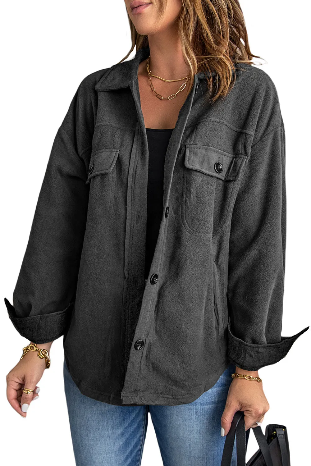 Fleece Button Front Shirt Jacket