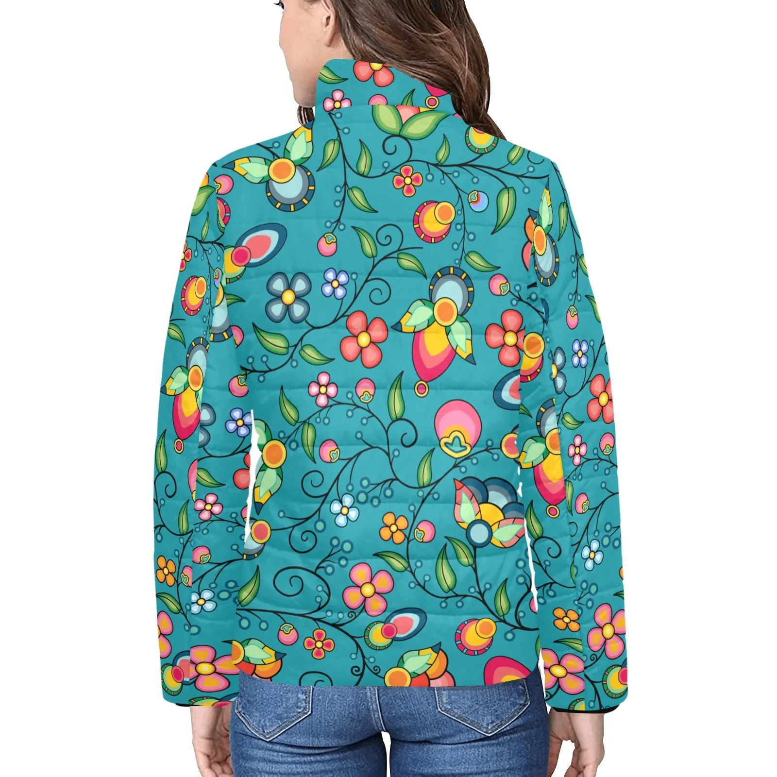 Floral Bounty Teal Women's Padded Jacket