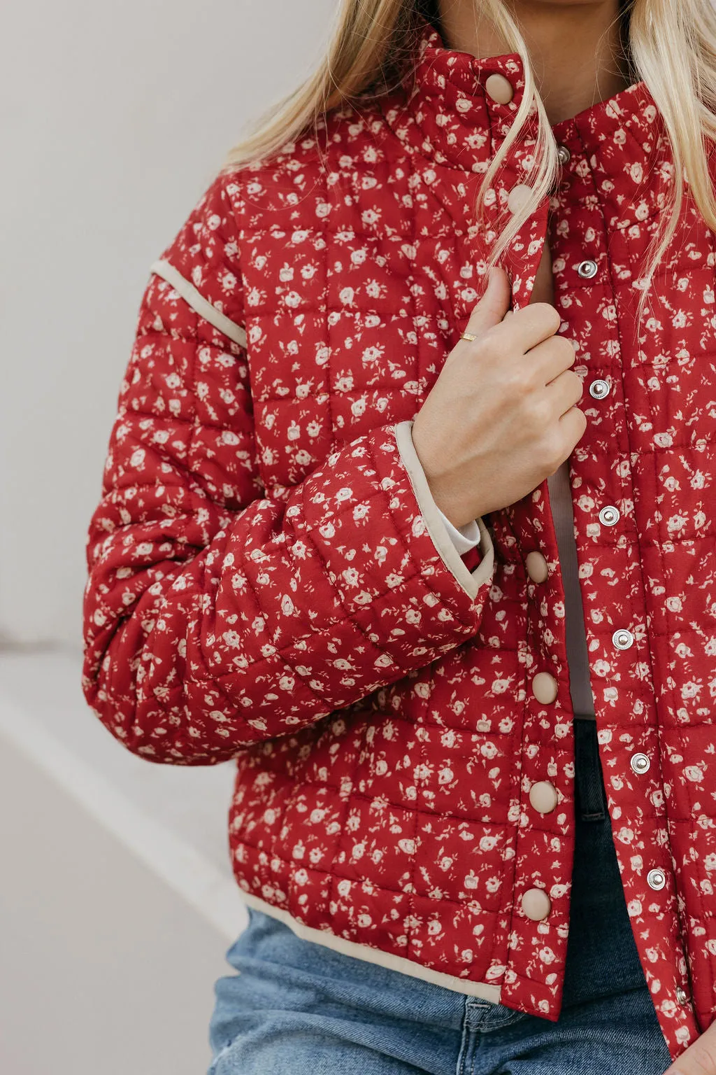 Florene Quilted Jacket-Dark Red