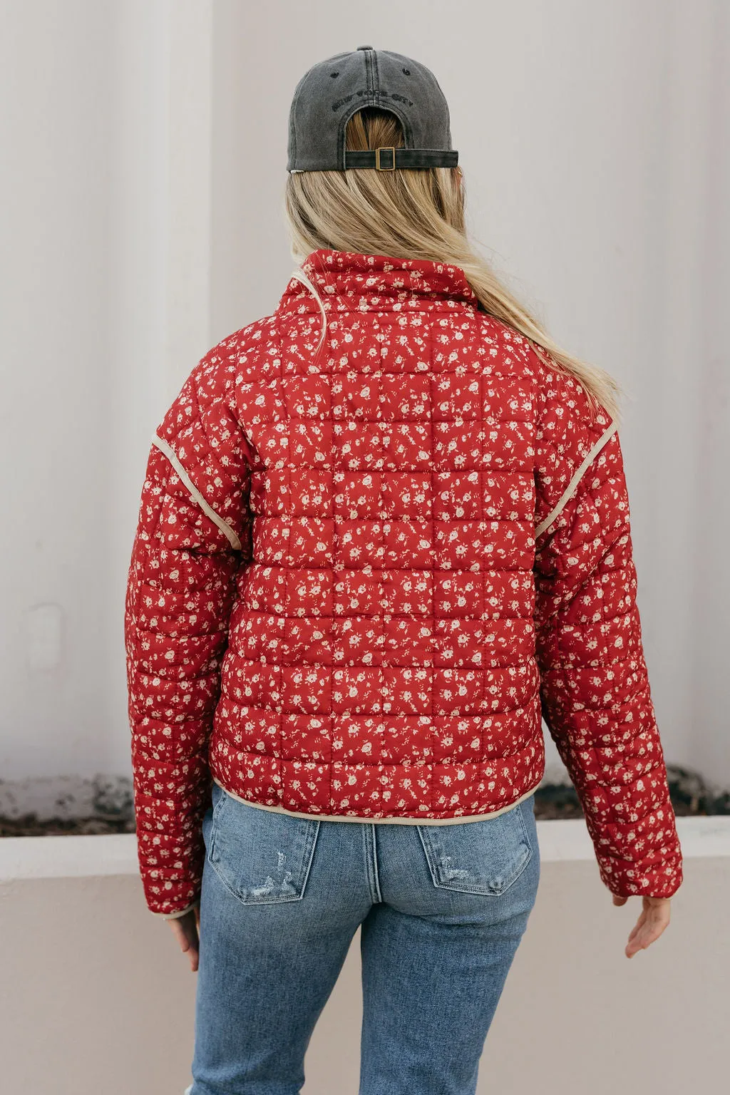 Florene Quilted Jacket-Dark Red