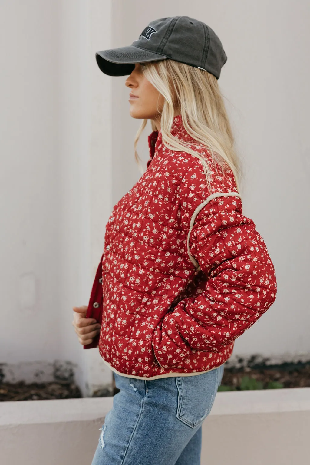 Florene Quilted Jacket-Dark Red