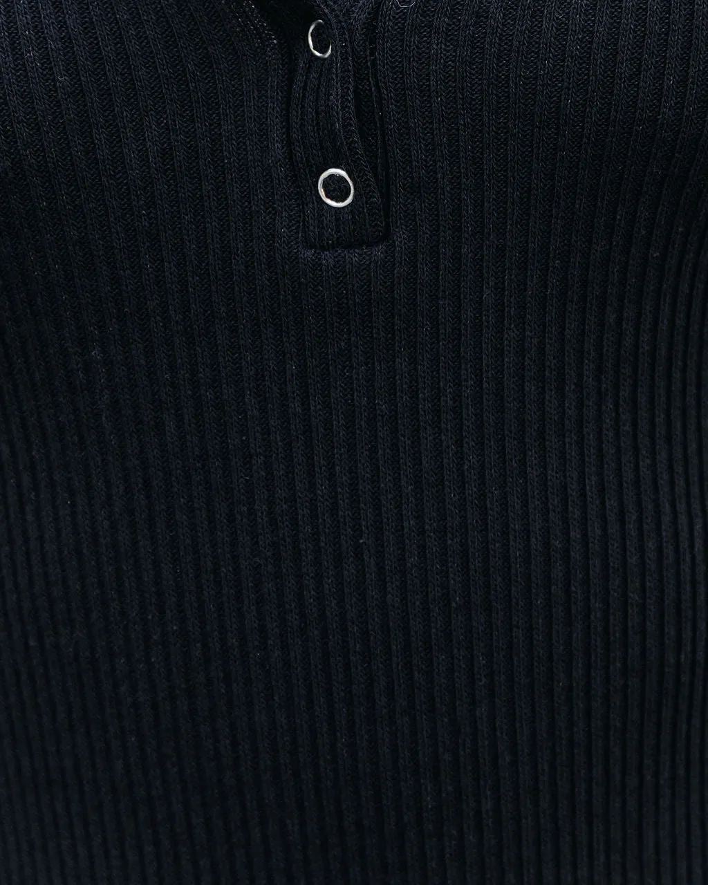 Flow Cotton Ribbed Knit Henley Dress - Black