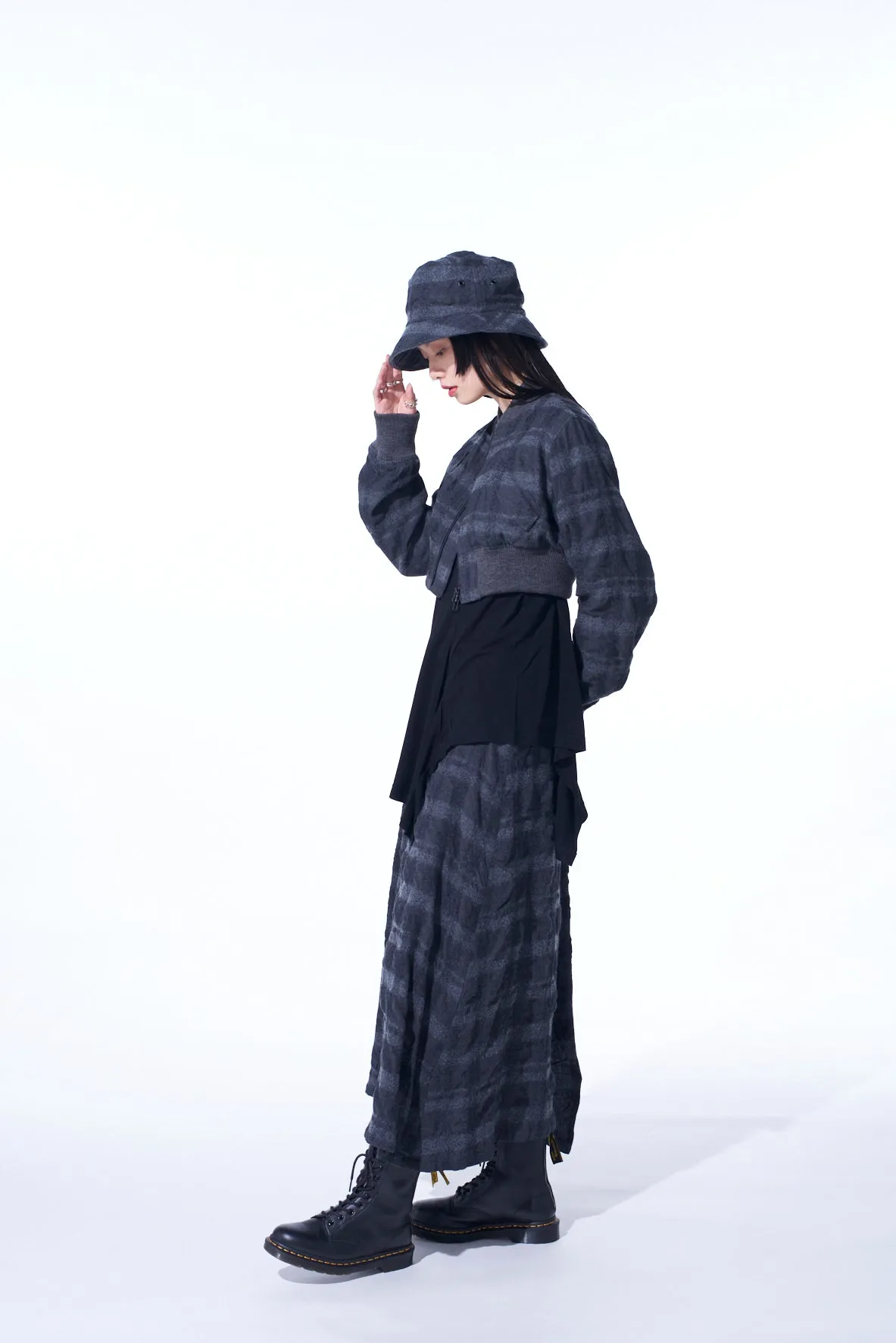 FULLING FINISHED SHADOW CHECK CROPPED BOMBER JACKET