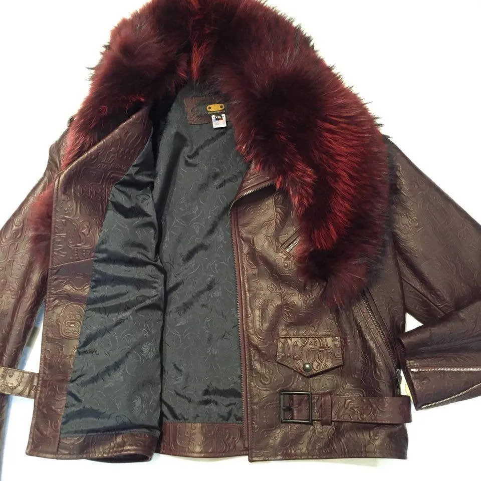 G-Gator Wine Coyote Lambskin Biker Jacket