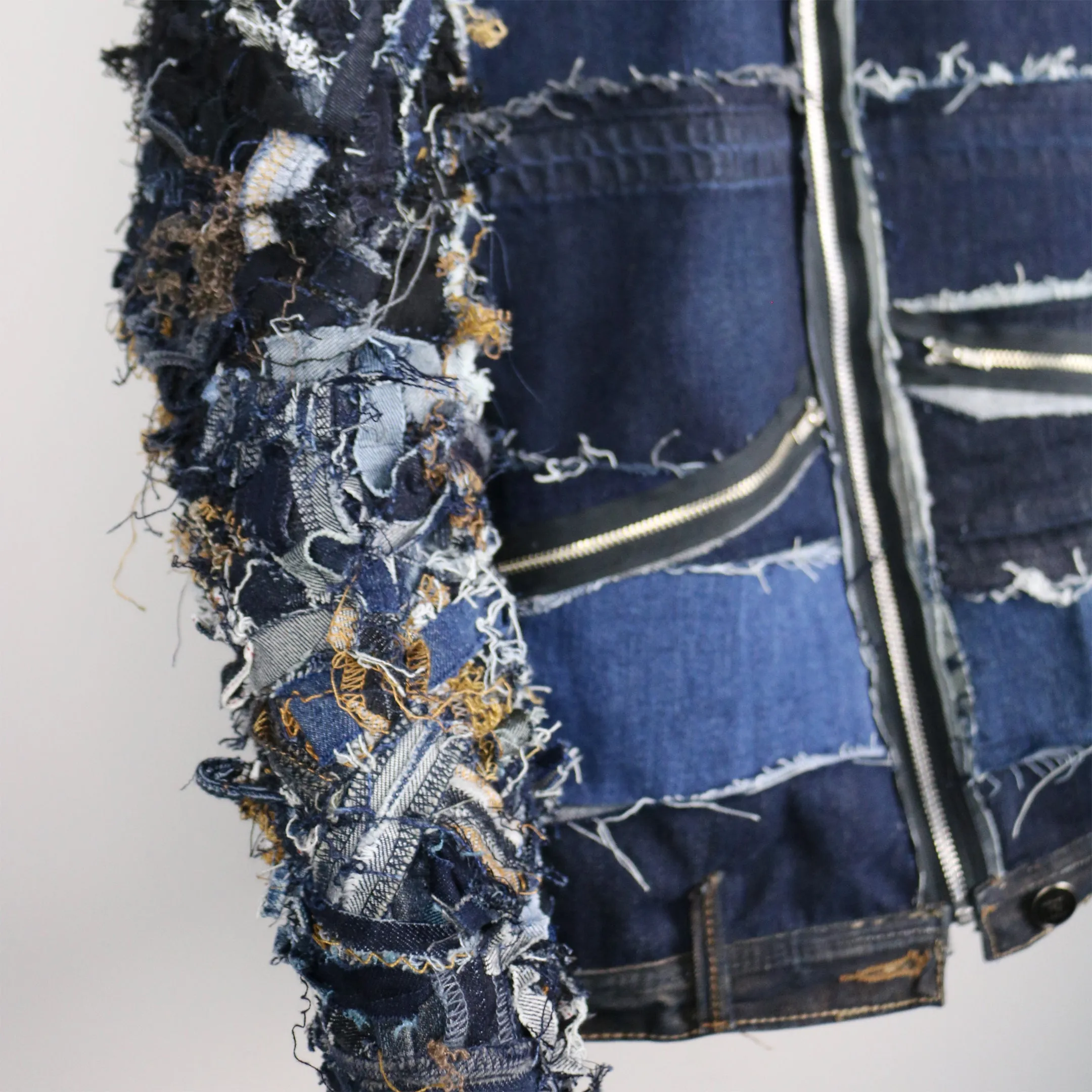 Garbage Bin - Upcycled denim bomber jacket with zero waste sleeves