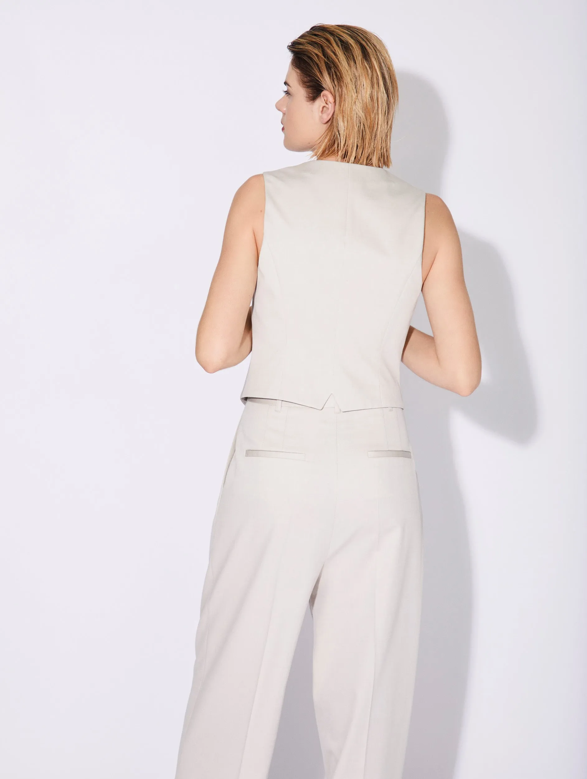 Gilet de costume en gabardine stretch crème