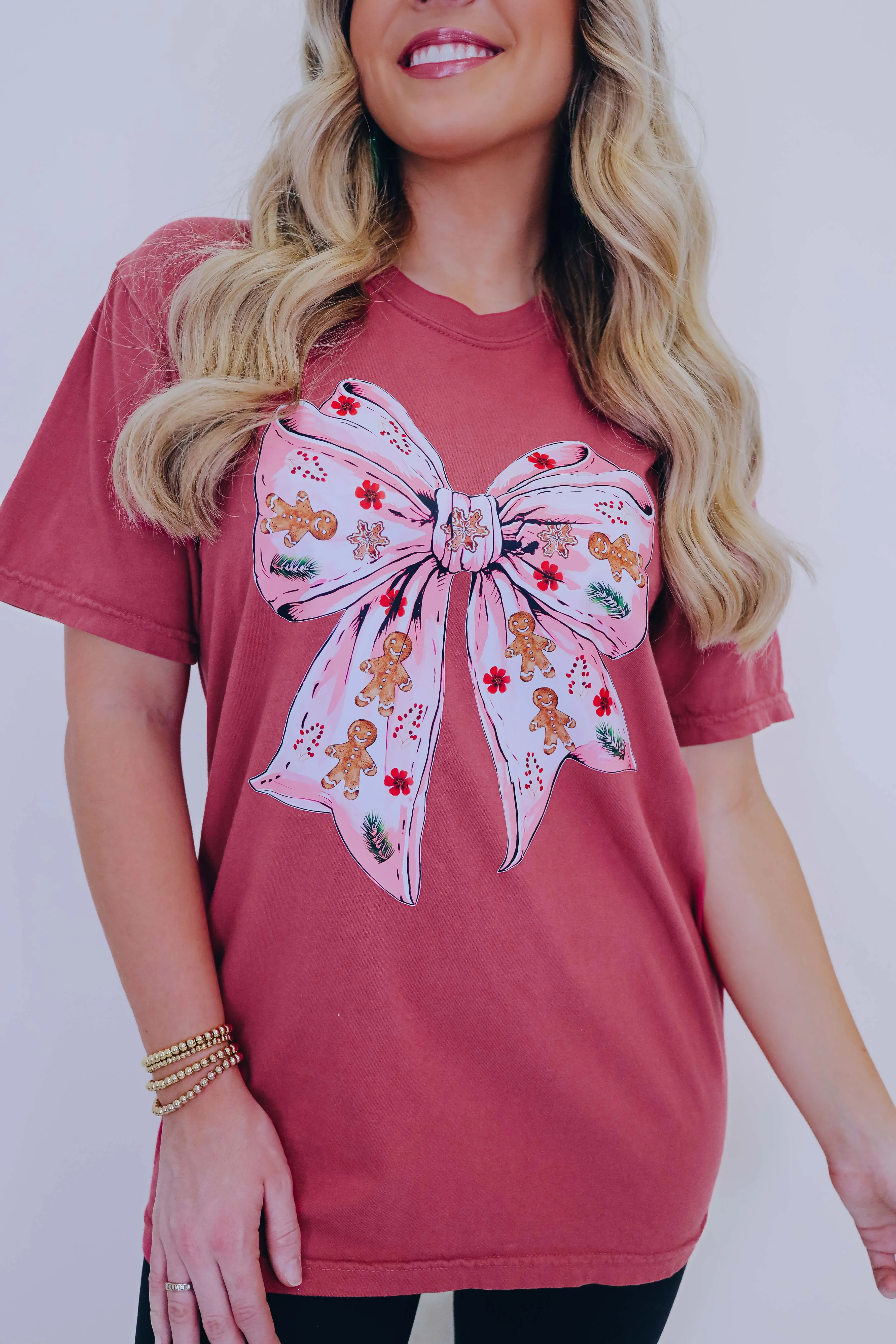 Gingerbread Bow Comfort Colors Graphic Tee S-2X