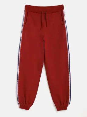 Girls Maroon Terry Side Tape Joggers