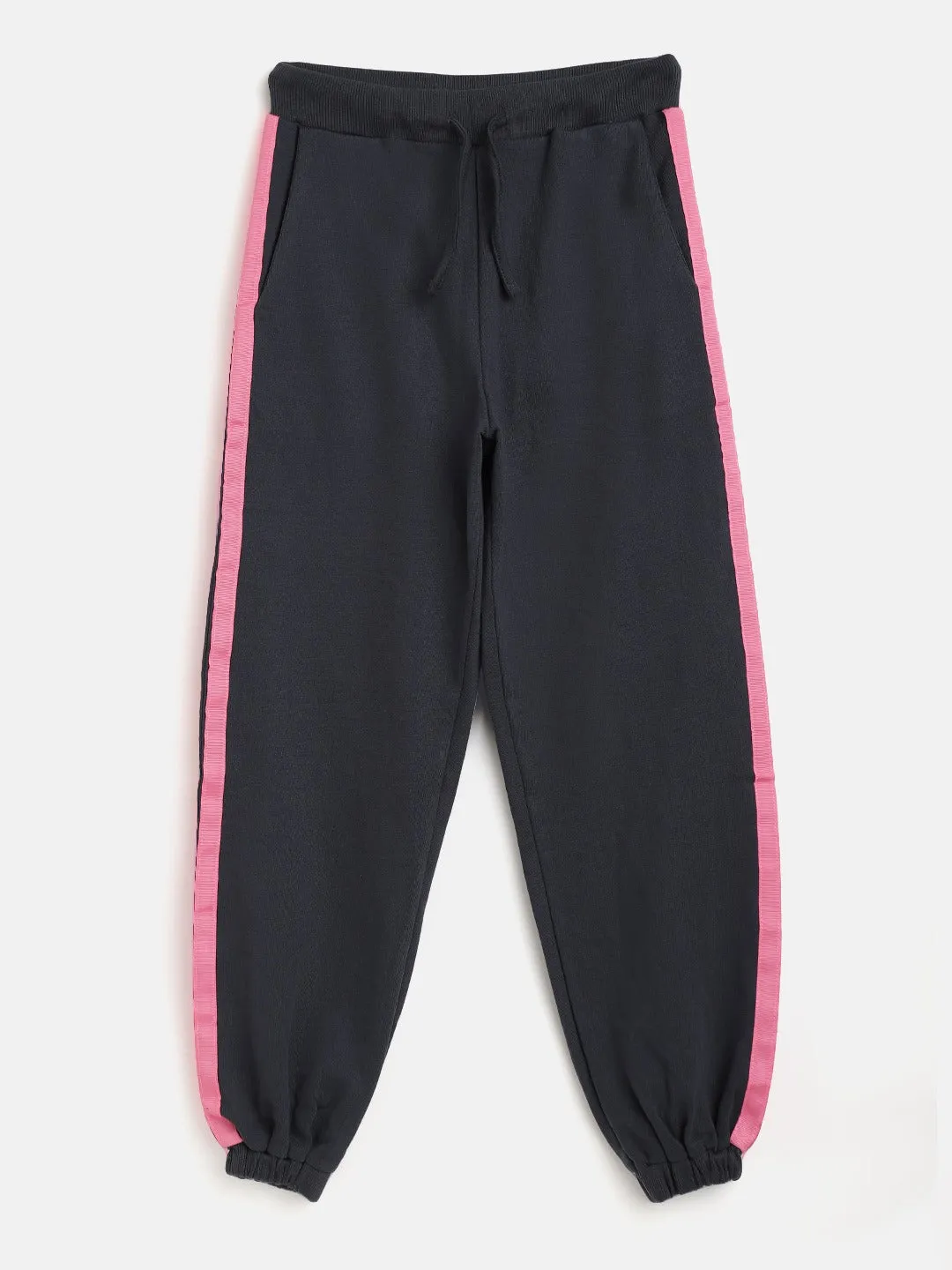 Girls Navy Terry Side Tape Joggers