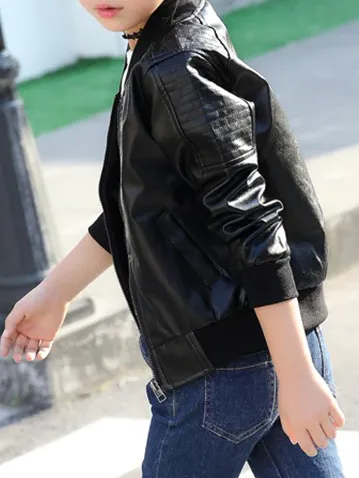 Girls Vegan Leather Bomber Jacket