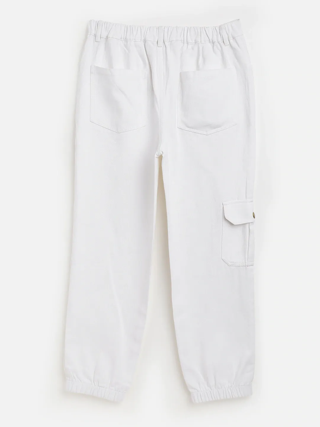 Girls White Twill Joggers