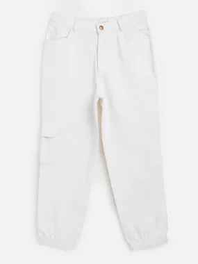 Girls White Twill Joggers