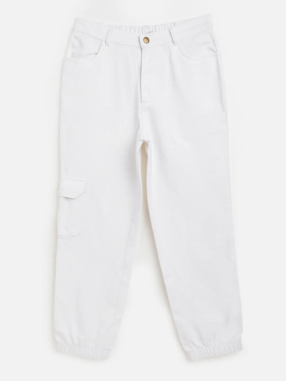 Girls White Twill Joggers