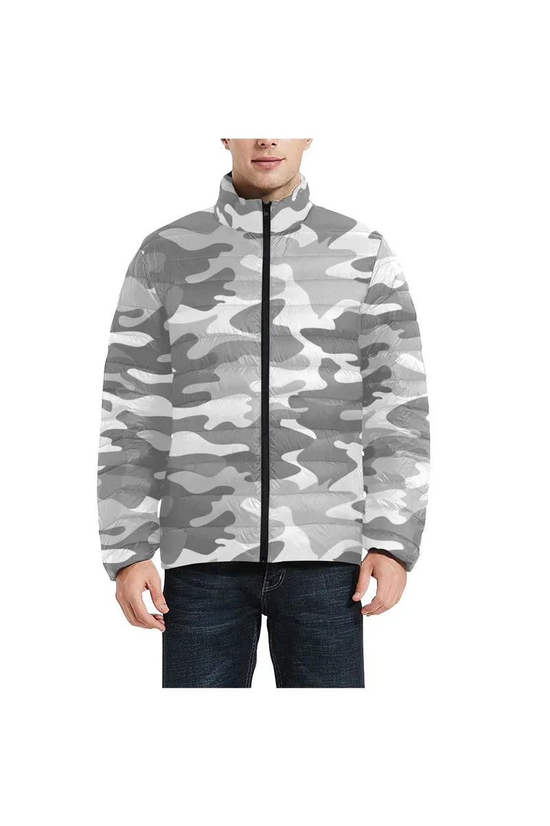 Gray Camouflage Unisex Stand Collar Padded Jacket