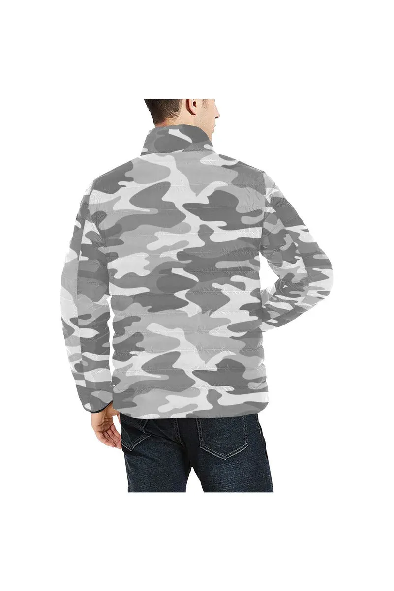 Gray Camouflage Unisex Stand Collar Padded Jacket