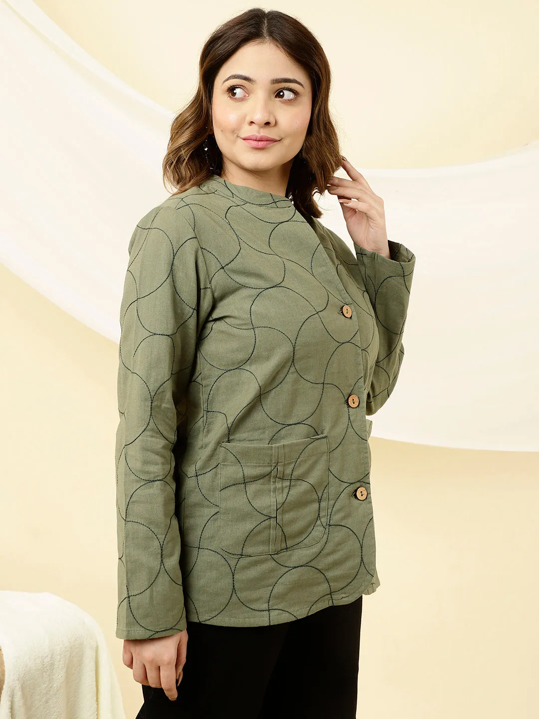 Green Embroidered Quilted Jacket