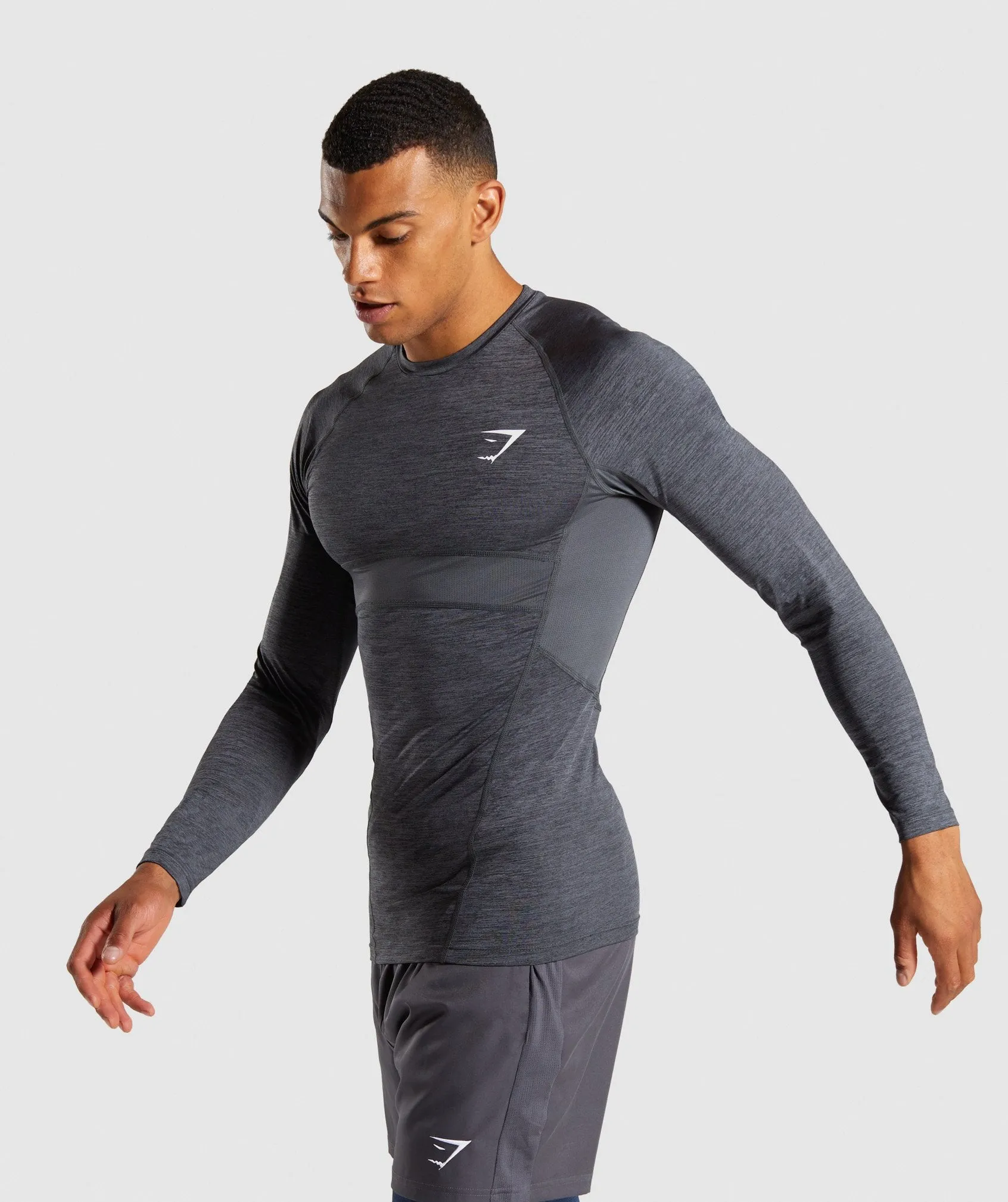 Gymshark Element  Baselayer Long Sleeve Top - Black Marl/White