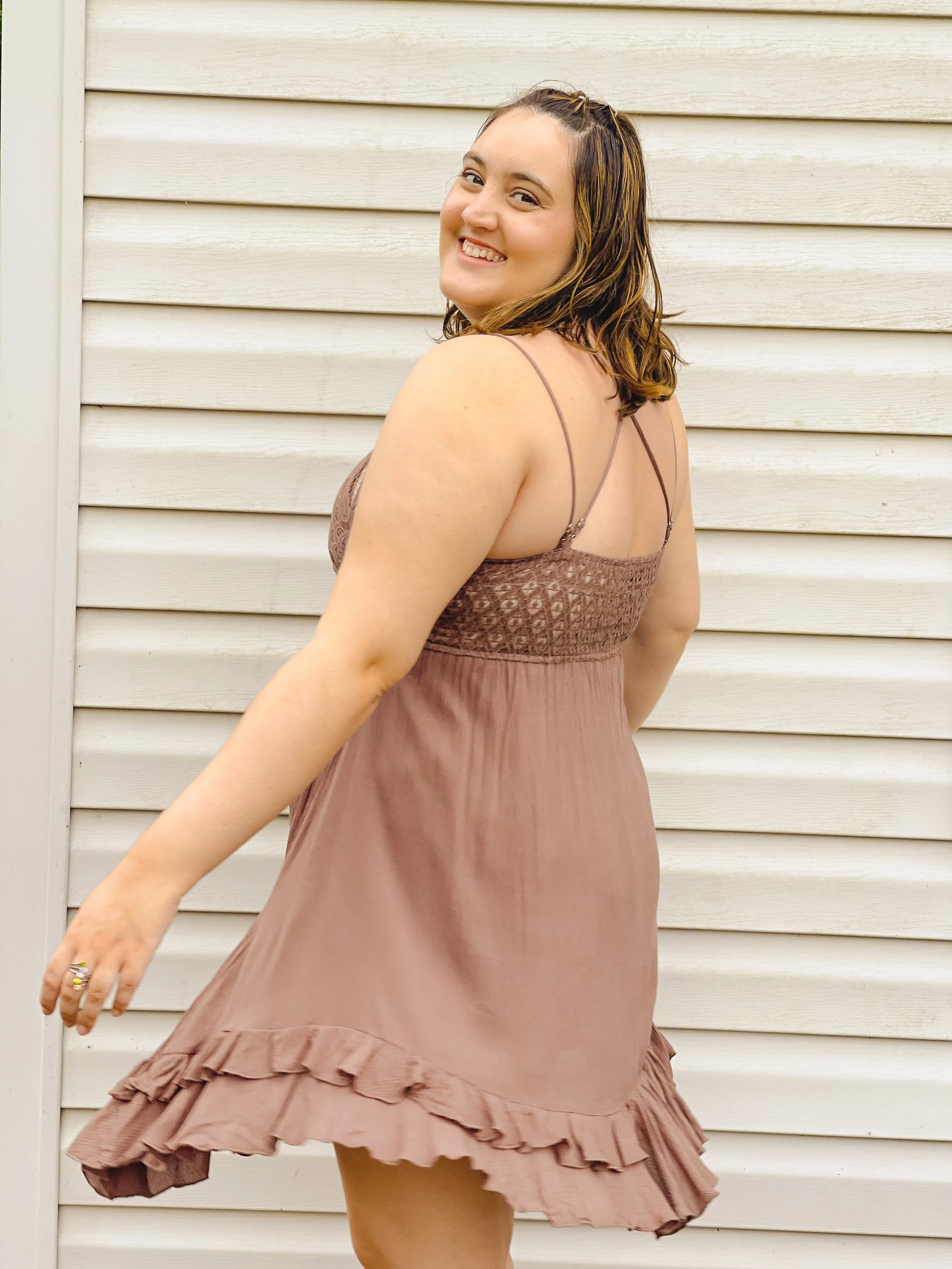 Happy Hour Lace Dress in Mocha