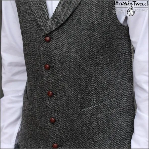 Harris Tweed Grey Herringbone 3pic Suit>