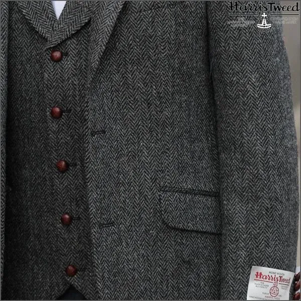 Harris Tweed Grey Herringbone 3pic Suit>