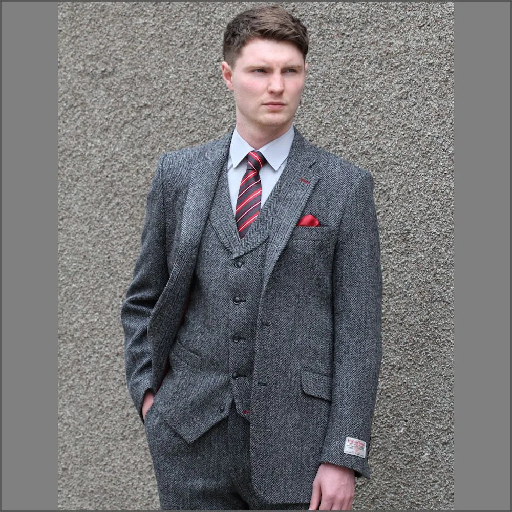 Harris Tweed Grey Herringbone 3pic Suit>