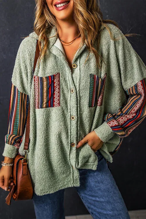 Hit the Trail Serape Button Up Hooded Shacket