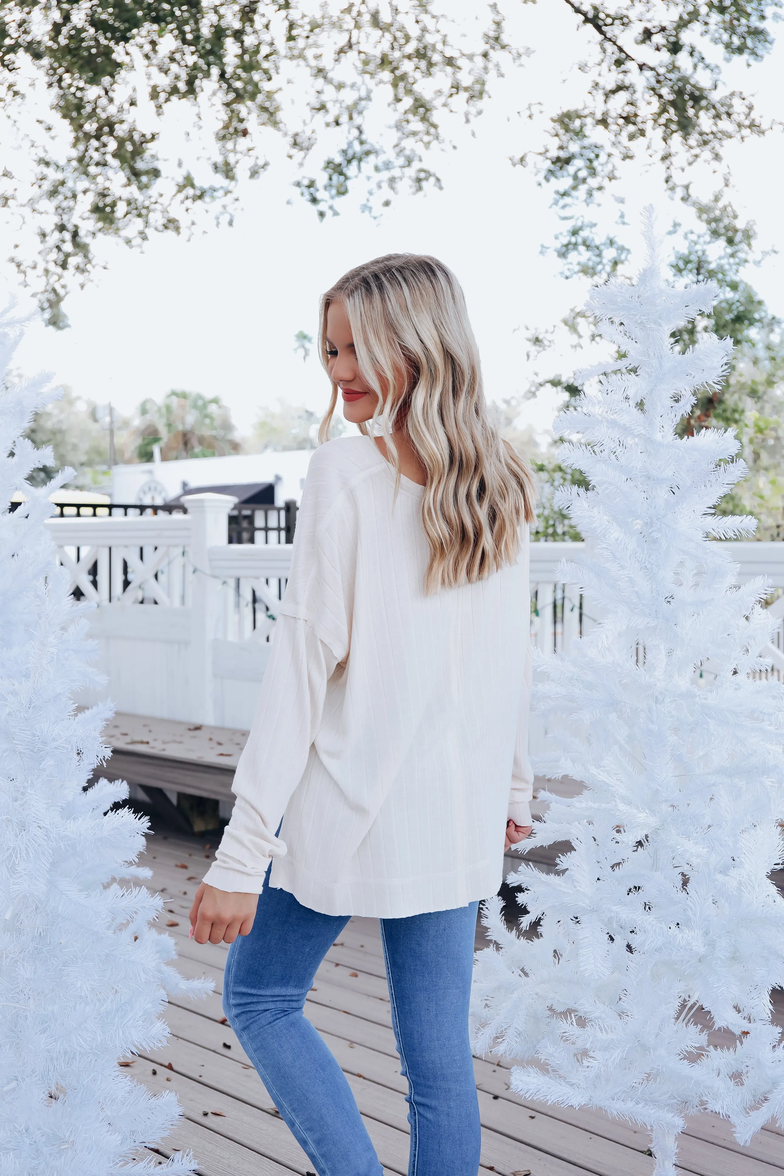 HoHoHo Wide Rib Long Sleeve Top - White