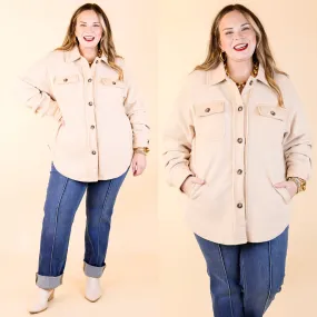 Hollywood Hike Button Up Fleece Jacket with Pockets in Cream