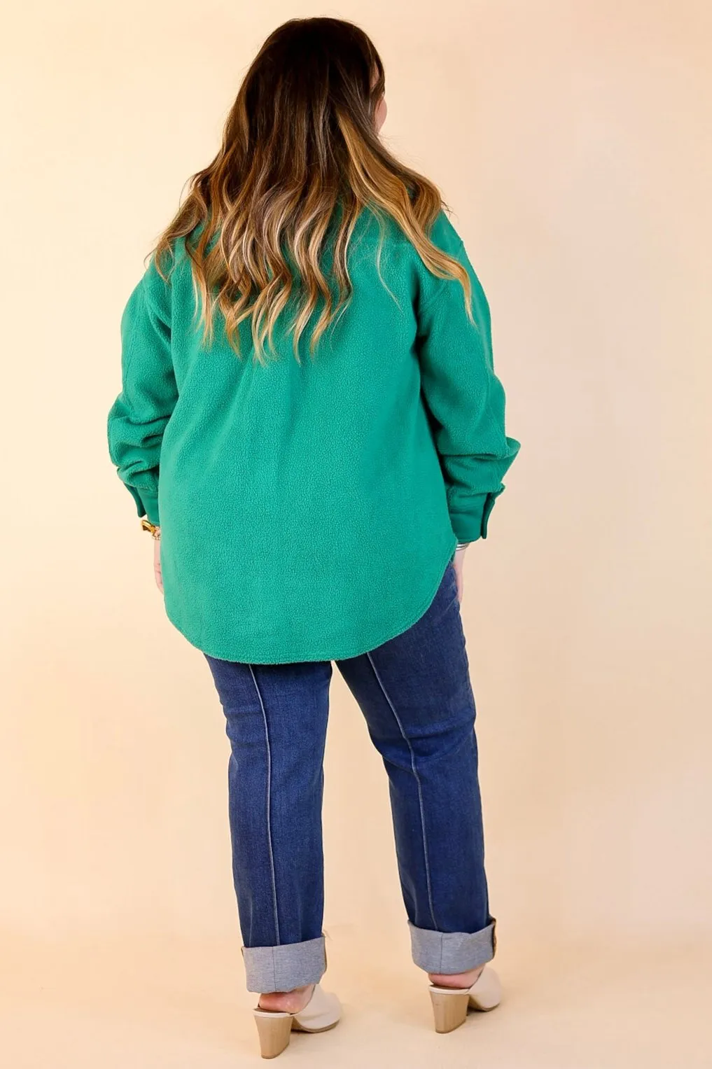 Hollywood Hike Button Up Fleece Jacket with Pockets in Green