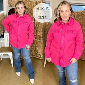 Hollywood Hike Button Up Fleece Jacket with Pockets in Hot Pink