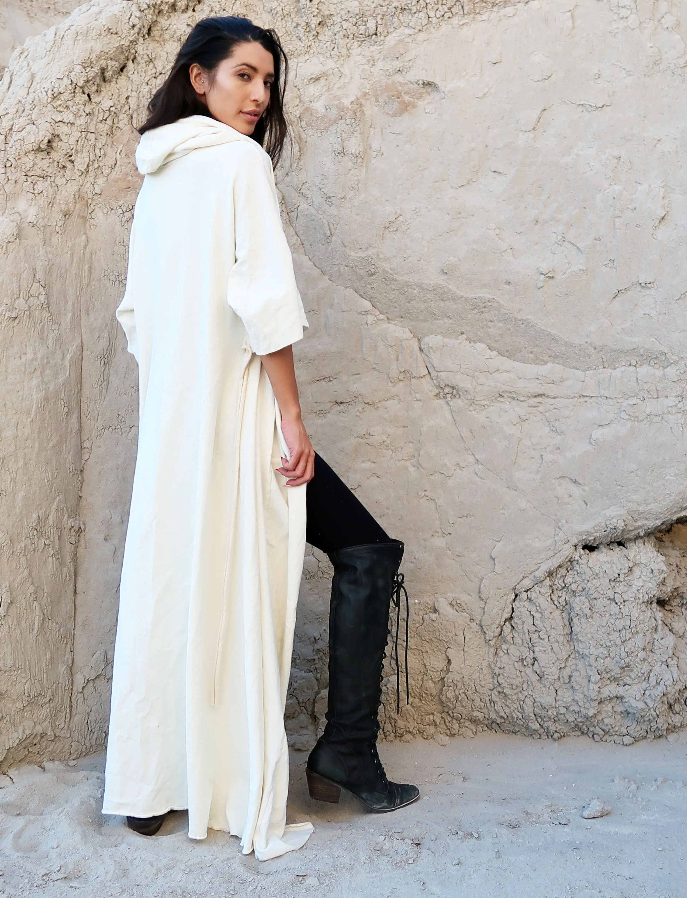 Hooded Kimono Belted Long Jacket