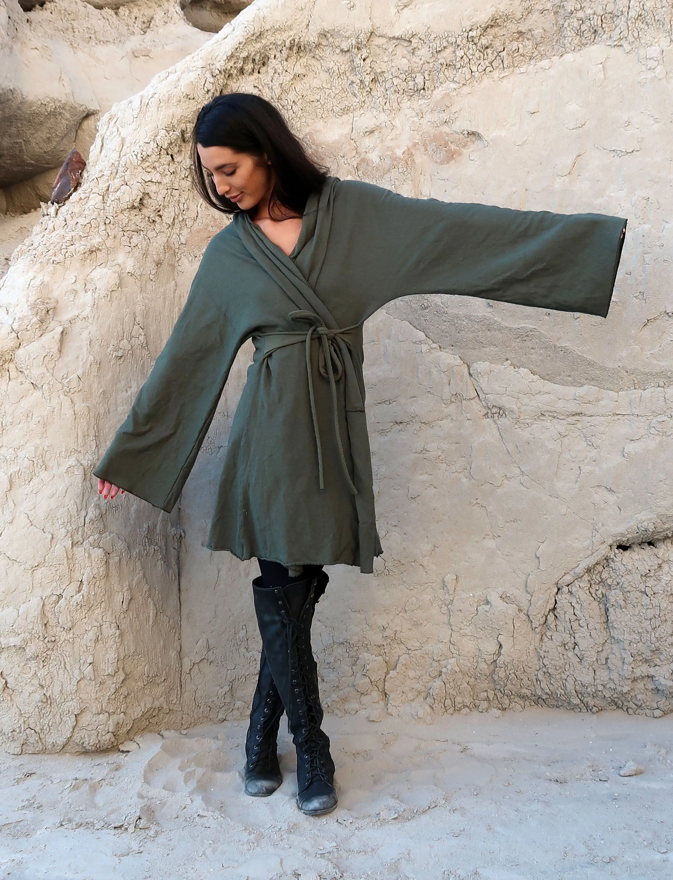 Hooded Kimono Belted Short Jacket