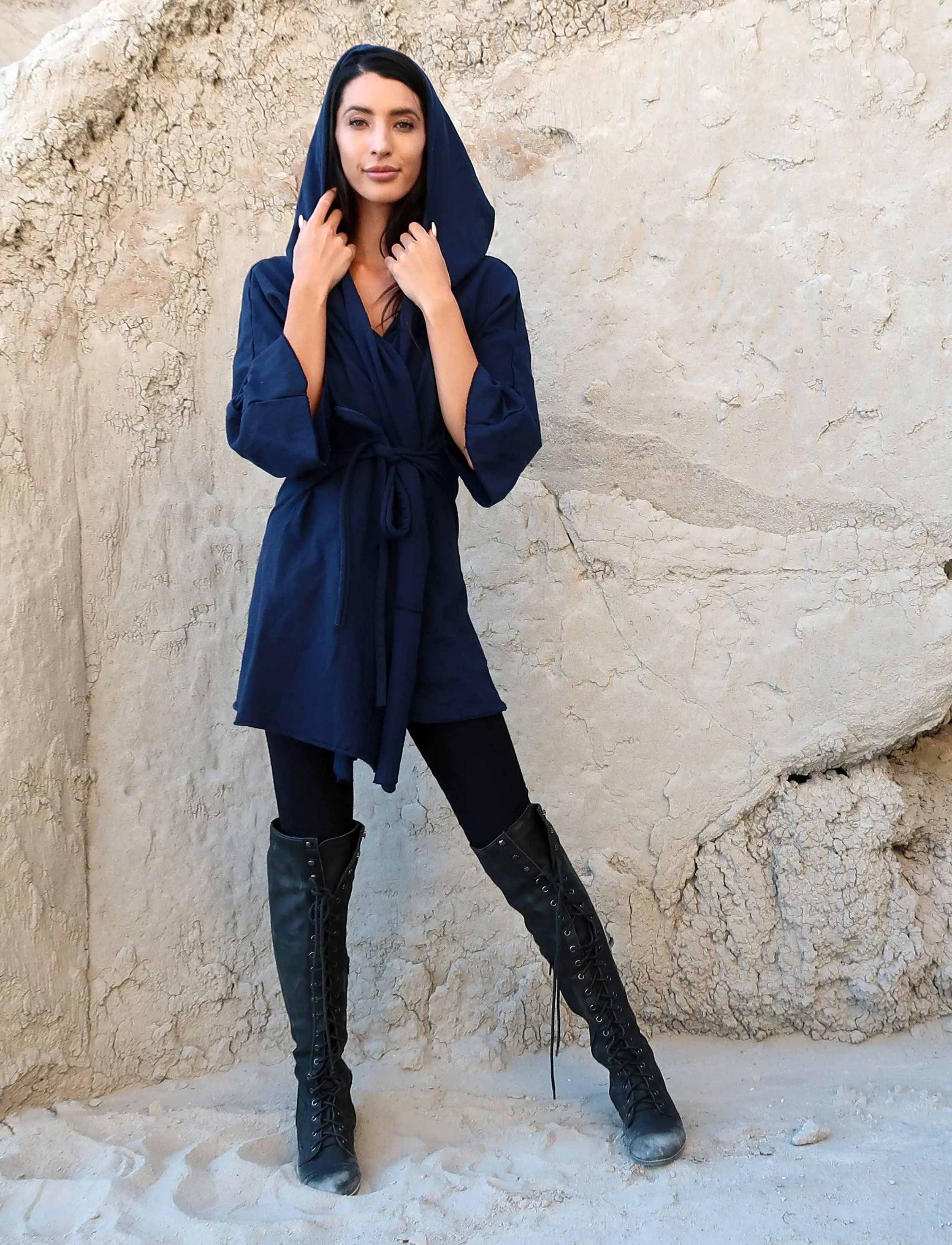 Hooded Kimono Belted Tunic Jacket