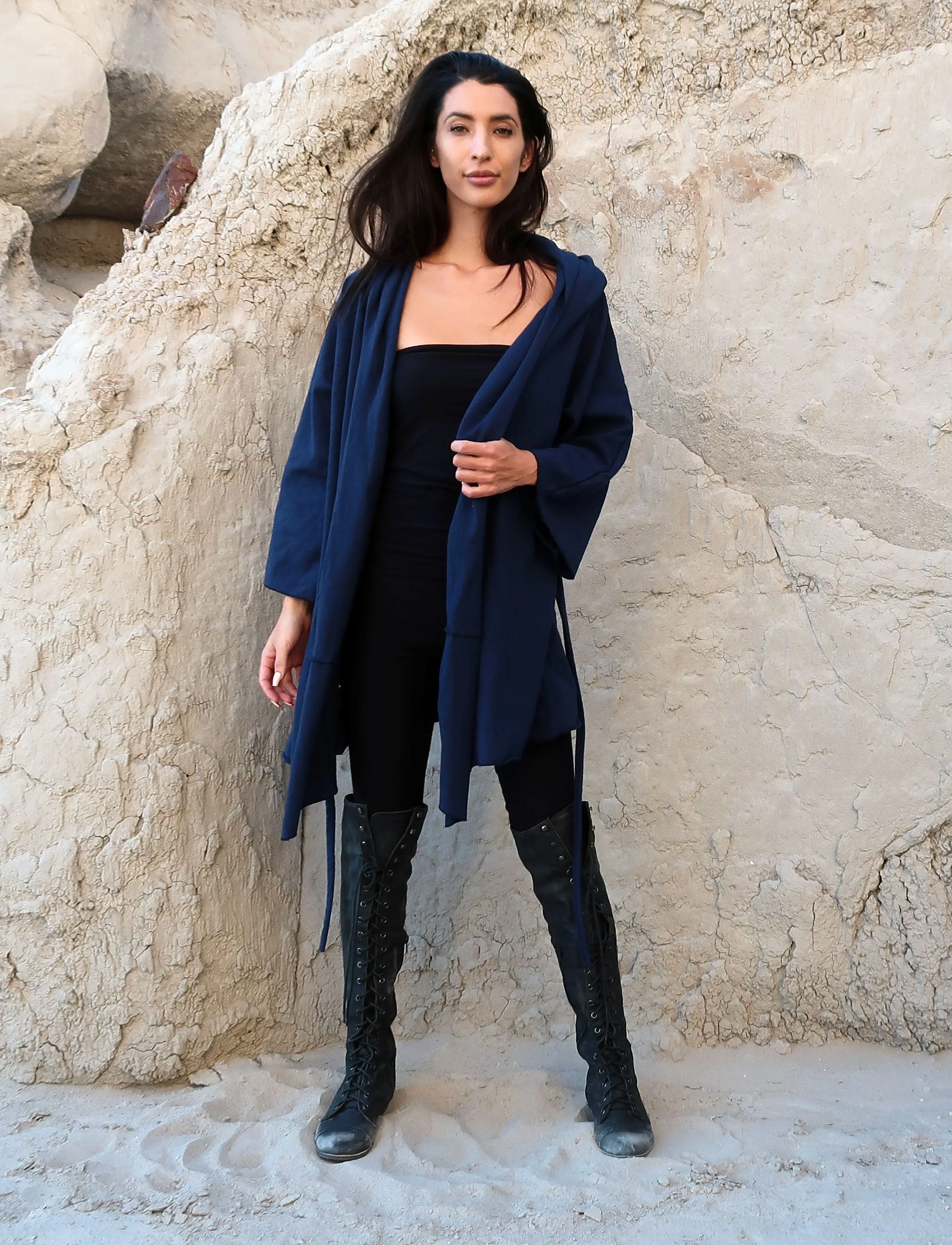 Hooded Kimono Belted Tunic Jacket