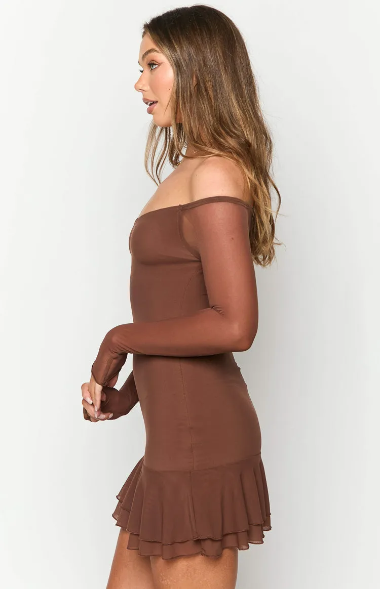 Houdini Brown Long Sleeve Mini Dress