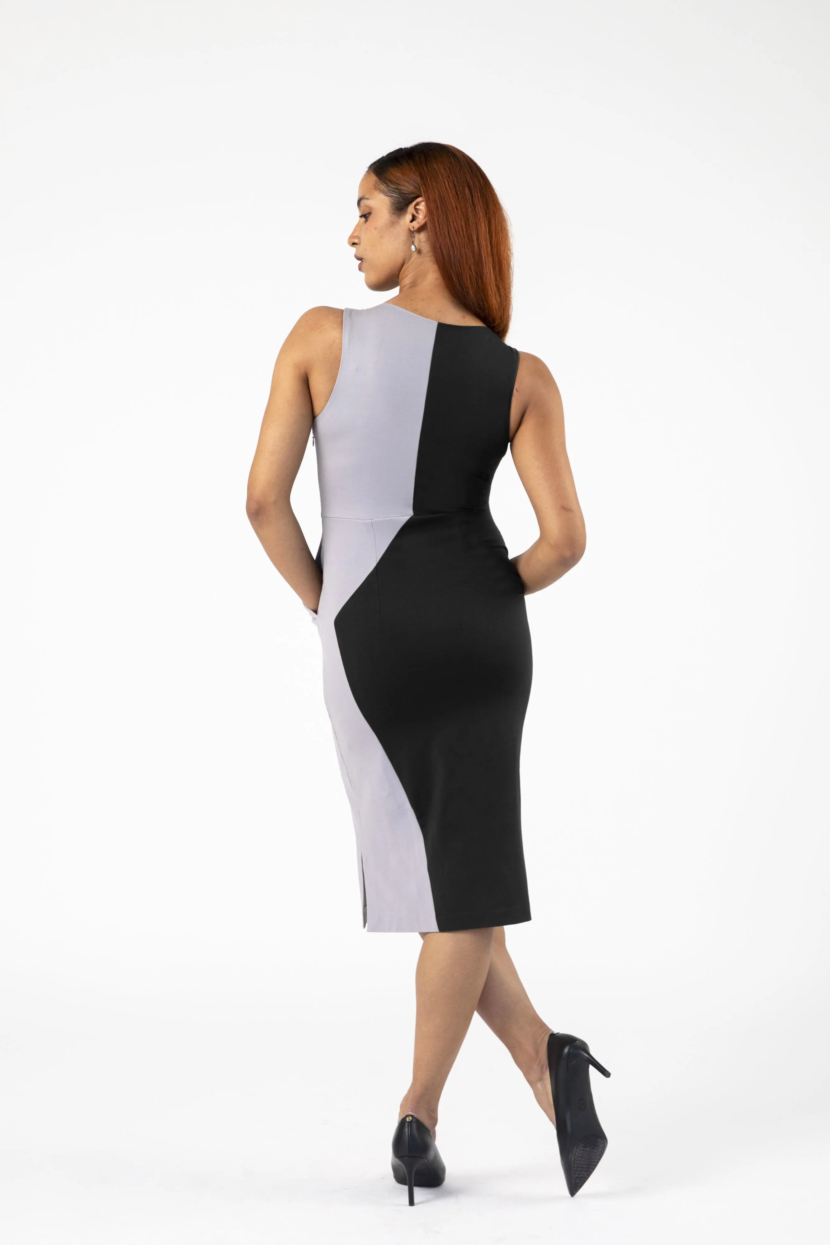 Iconic Asymmetric Colorblock Sheath Dress