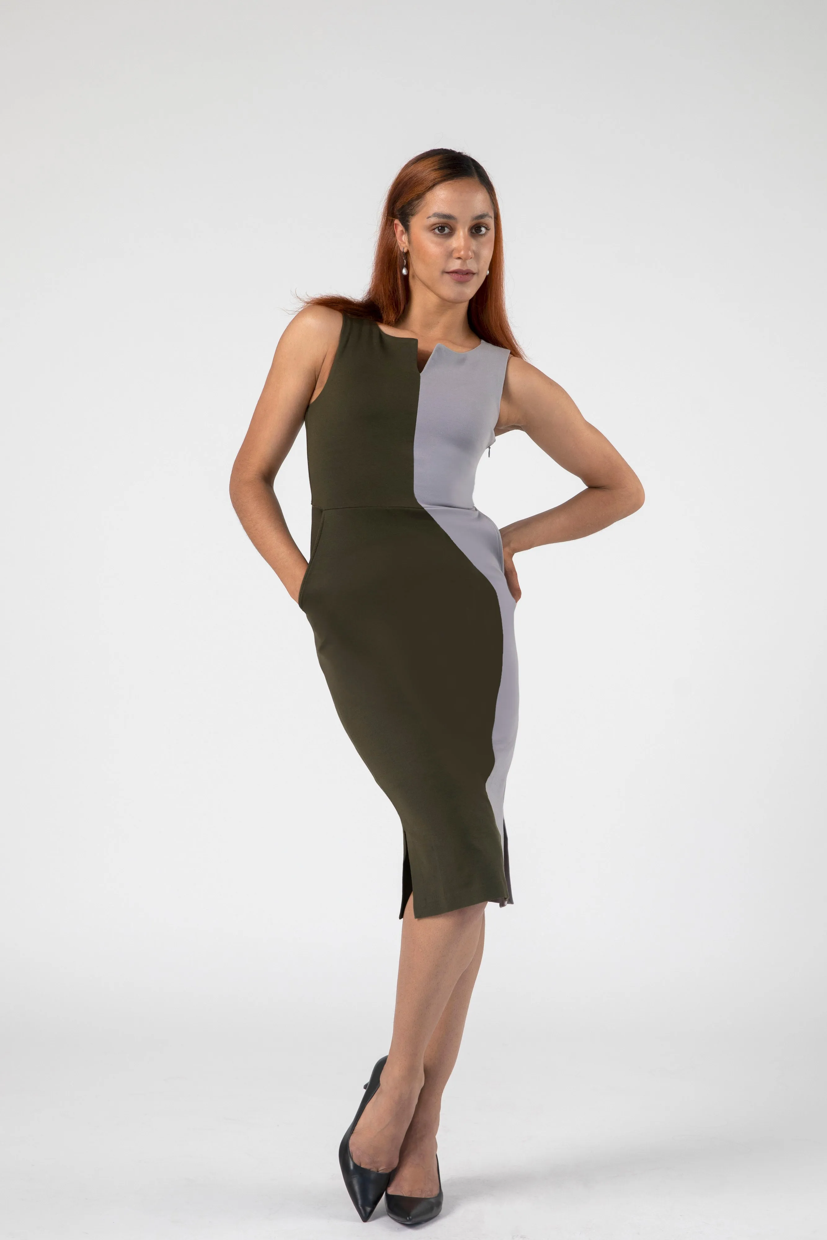 Iconic Asymmetric Colorblock Sheath Dress