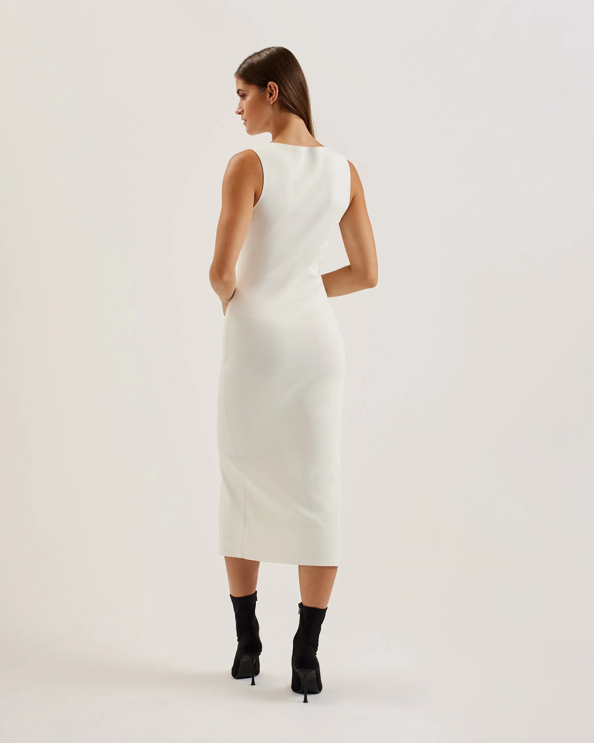 Isbelli Bodycon Knit Dress With Front Split Ivory