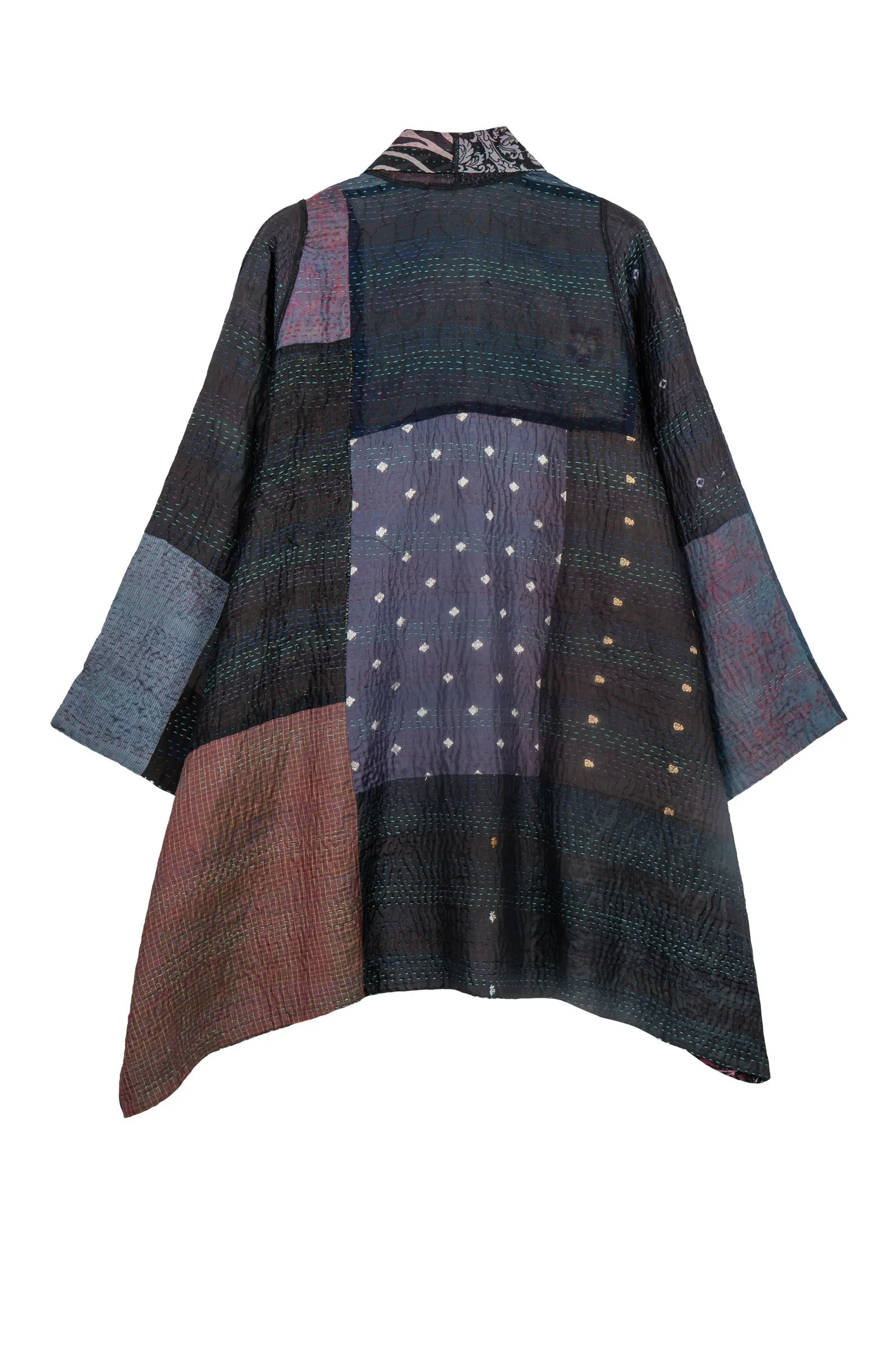 JACQUARD SILK KANTHA A-LINE JKT - js4003-blk -