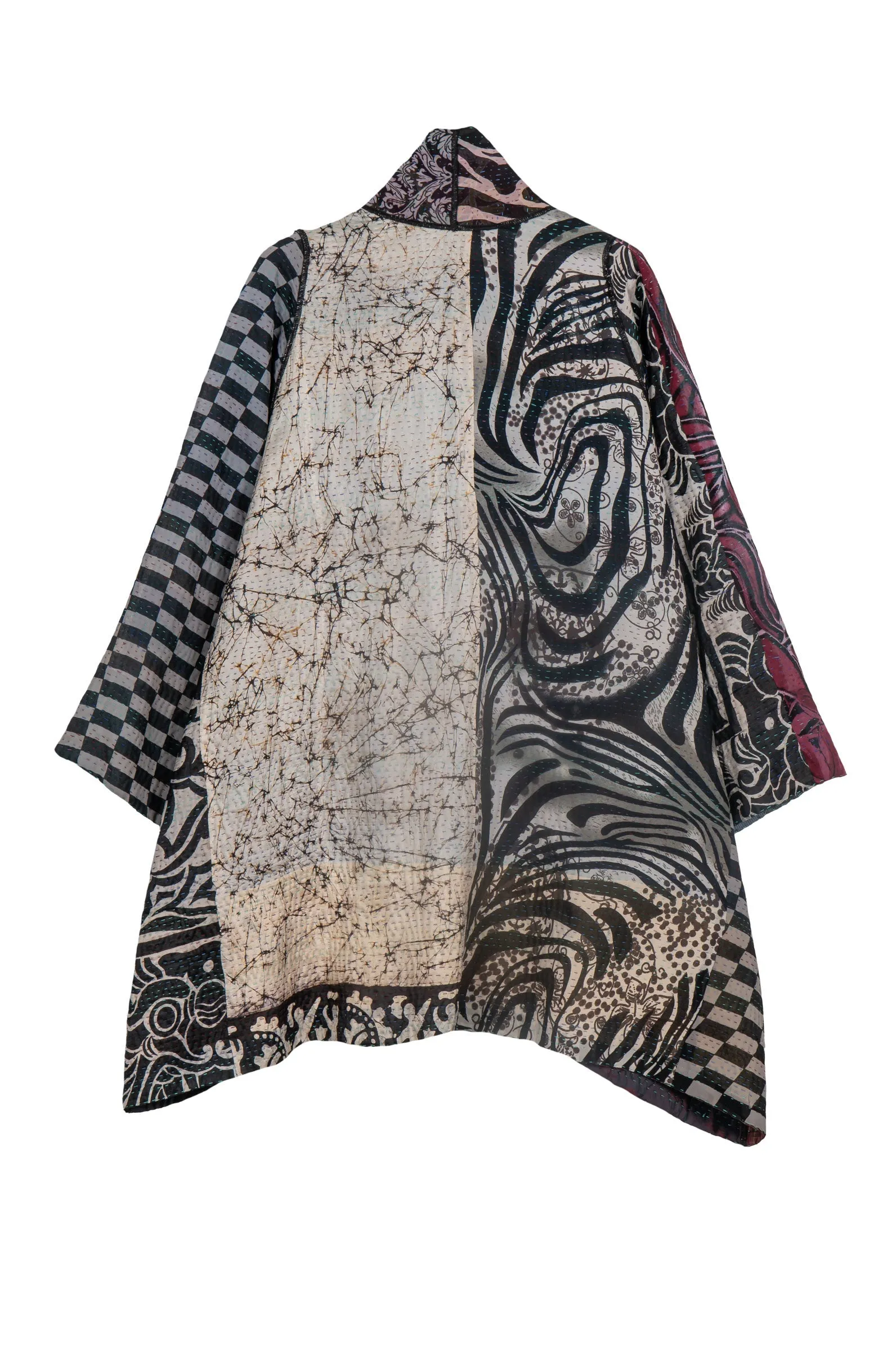 JACQUARD SILK KANTHA A-LINE JKT - js4003-blk -